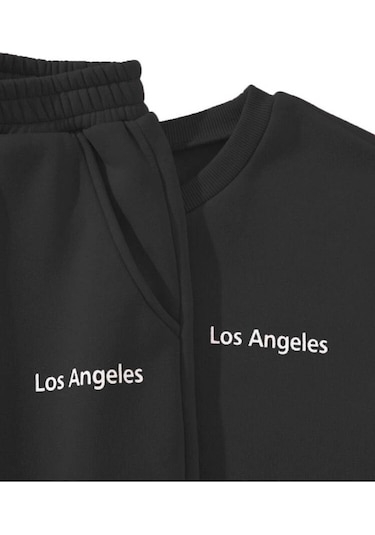 Bisiklet Yaka Kombin Alt Üst Eşofman Takımı Los Angles Siyah