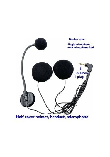 Motosiklet Yarım Kask İnterkom Kulaklık Mikrofon Siyah