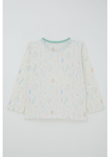 Breeze Kız Çocuk Pijama Takımı Bahar Fısıltısı Renkli Yapraklar Desenli 4-8 Yaş, Ekru Ekru