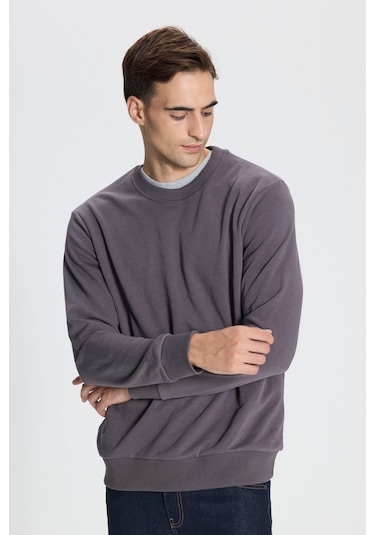 George Henry Standart Fit Normal Kesim Pamuklu Bisiklet Yaka Sweatshirt Koyu Gri
