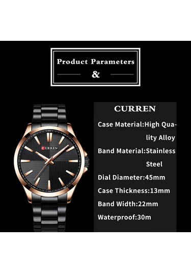 Leezsing Curren Erkek Kol Saati 3atm Su Geçirmez Kuvars Hareketli Çelik Kayışlı Beyaz Kasa Siyah Kadran Çok Renkli