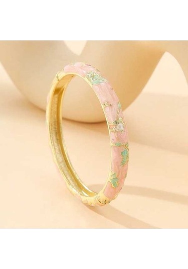 Fastbuy Altın Kaplama Çiçek Desenli Emaye Bileklik Kadın Kızlar İçin Şık Takı Hediyesi Pembe Pembe Altın