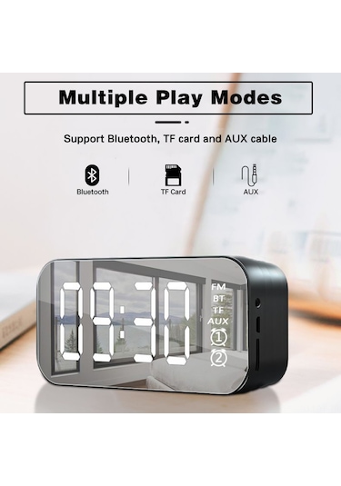 Yifomall Beyaz Mini Bluetooth Hoparlör - Fm Radyo, Çift Alarm, Ayna Fonksiyonu, 12/24 Saat Gösterimi, Usb Şarjlı