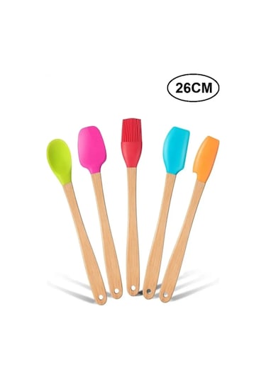 Silver Crest SPT-02 Uzun Silikon Bambu Spatula 5'li 26 CM Çok Renkli