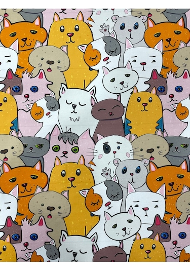 Kedi Desenli Kumaş Kırlentlik Döşemelik Kumaş Dijital Baskı