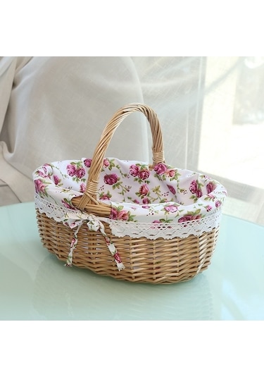 Createtech Cbtx Söğüt Sepeti Açık Piknik Sepeti Dokuma Sepet Yumurta Kabı S Gül Çiçekleri/ Ahşap