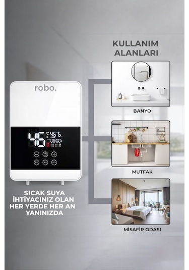 Dijital Akıllı Şofben - Duş Başlığı li Beyaz