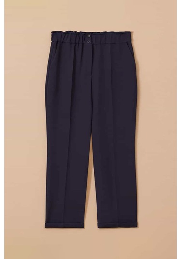 Kadın Büyük Beden Elastik Bel Bilek Boy Pantolon - Lacivert 4358890