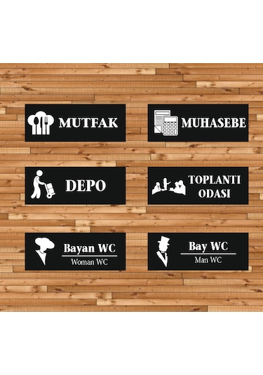 Kapı Tabelası 6 Takım Mutfak - Depo - Muhasebe - Wc 24x9cm