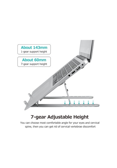 Yuntech01 Alüminyum Foldable Bilgisayar Ayakçısı 7 Seviye Yükseklik Ayarlı Soğutma Desteği Gümüş
