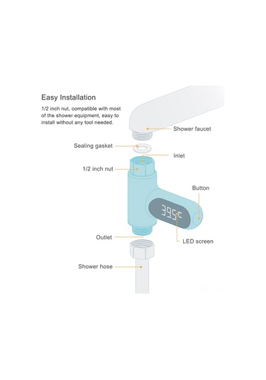 Mufunye Banyo Su Sıcaklığı Ölçer Led Işıklı, 5-85 C Aralığı, 0.5 C Hassasiyet, C/ F Desteği, Pil Ve Şarj Yok