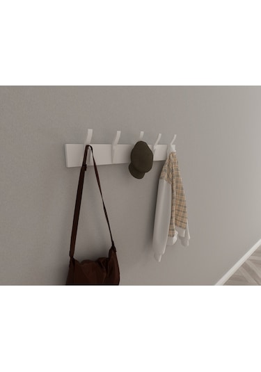 Hepsi3boyutlu Modern Duvar & Kapı Kanca Askılık - 5 Adet Beyaz Kanca Askılık - Model No : 3 Beyaz
