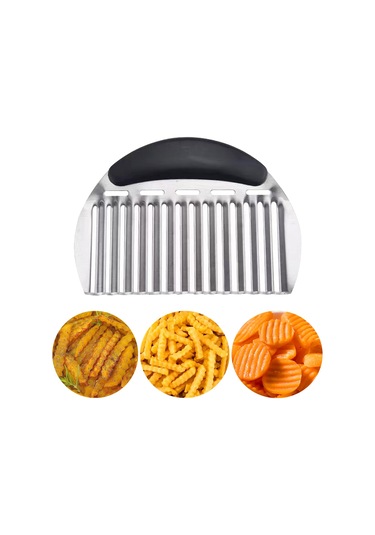 Büyük Kırışık Kesici Patates Kızartması Kesici, Büyük Kırışık Patates Kesici Dalgalı Doğrayıcı, Paslanmaz Çelik Dalgalı Dilimleyici Havuç Sebze İçin Saplı Kırışık Kesme Doğrama Aletleri Gold