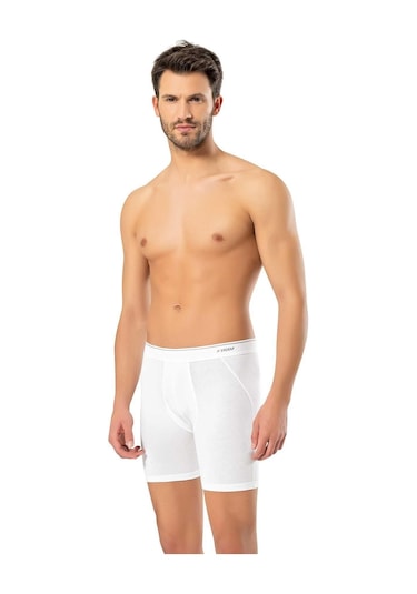 Erdem Erkek Pamuk Elastan Uzun Boxer 1470 - 3 Adet Beyaz