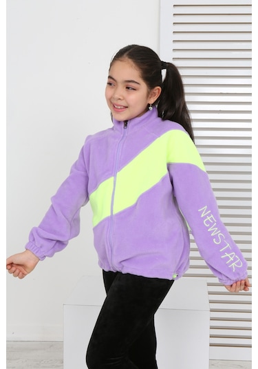 Toontoy Kız Çocuk Blok Renkli Polar Hırka Lila