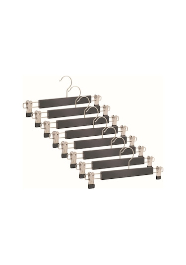 Nyn Ahşap Askı Mandallı Pantolon Etek Askısı Siyah Renk 8 Adet Siyah