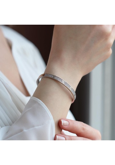 Crtr Modeli Zirkon Taşlı Gümüş Kelepçe Gümüş