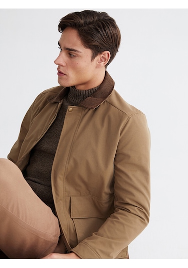 Lcwaıkıkı Classic Kahverengi Kadife Yaka Gabardin Erkek Ceket