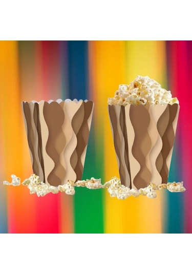 Mısır Kutusu Pop Corn Kutusu Dalgalı Kahve Tonları Desenli / 8 Parça