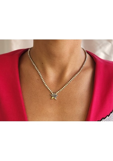 Kristal Taşlı Yıldız - Gece - Şık - Zarif - Su Yolu Kolye Chooker