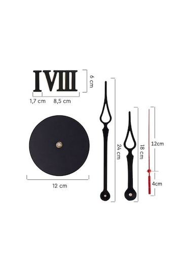 Yapışkanlı Dekoratif Büyük Boy Roma Rakamlı Duvar Saati Siyah