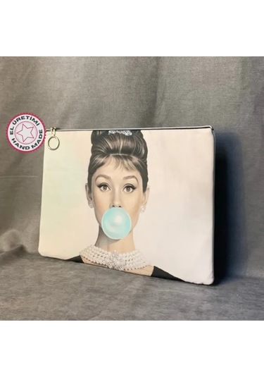 Uretti - Mehtap 4435 - Pop Art Desenli Clutch Çanta - Fil Dişi Bej