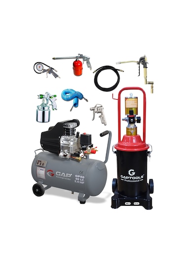 Rowermax Gap 12 Litre Yağlama Ve Kompresör Seti 5 Parça Havalı Setli 50 Litre Kompresör Ve 12 Litre Gres