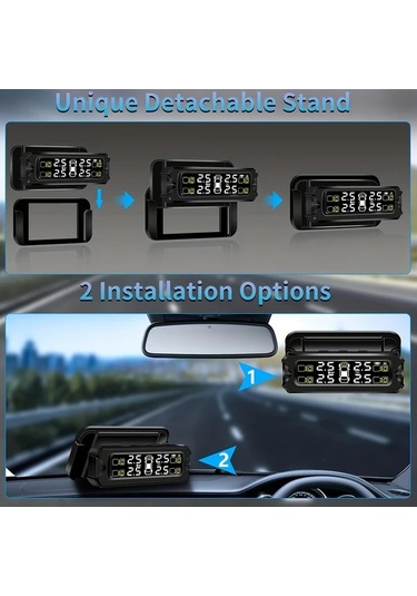 Boatshop1 Araba Suv Pikap Mpv Orv Tpms Siyah Kablosuz Harici Sensör Kiti Güneş Enerjili Ayarlanabilir Çıkarılabilir Braket