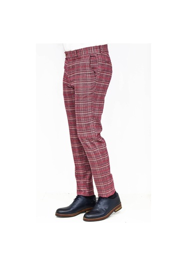 Wessi Ekose Desenli Slim Fit Bordo Erkek Pantolon Bordo