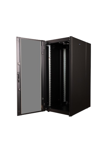 Lande Demonte 26u 600x800 Hyperline Dikili Tip Rack Kabinet Siyah Ön Cam Kapak / Tekerlekli
