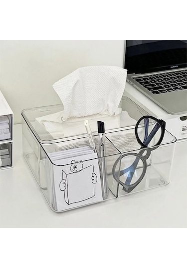 S Gri-ıns Şeffaf Akrilik Doku Kutusu Kalem Makyaj Fırça Saklama Kutusu Yaratıcı 3 Izgaralar Peçete Tutucu Muhtelif Kozmetik Organizatör İle