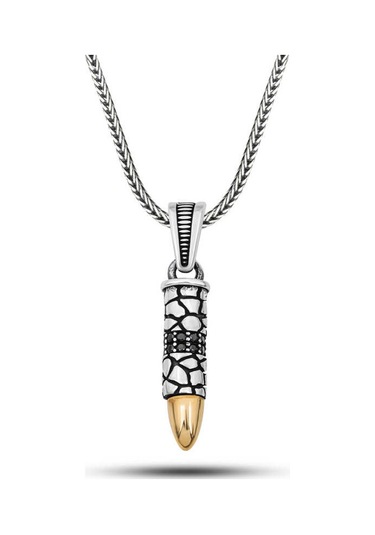 Kenpazar Gümüş Siyah Zirkon Taşlı Mermi Erkek Kolye Çok Renkli