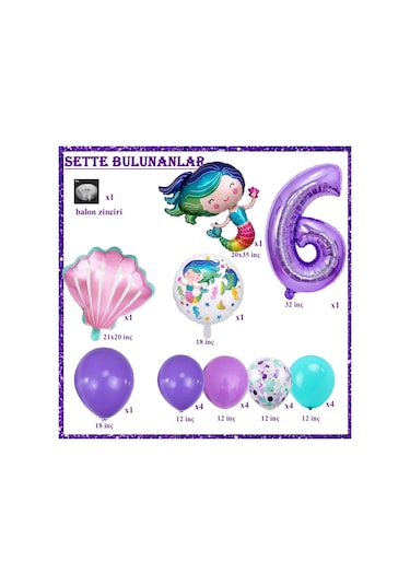 6 Yaş Deniz Kızı Temalı Doğum Günü Parti Kutlama Seti Konsept 2