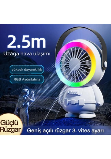 Polham 3 Kademeli Gece Lambalı 1500mah Şarjlı Taşınabilir Serinletici Vantilatör Fan, Ultra Sessiz