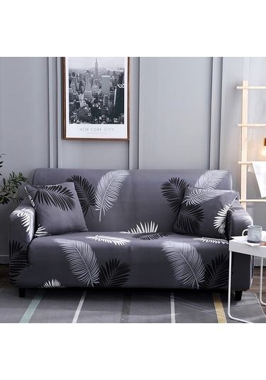 Suofeng Tek Kişilik Lastikli Koltuk Örtüsü 90-140cm Kalın Polyester, Siyah Kanat Yaprağı Desenli, Yastık Kılıfı Ve Köpük Çubuklar Dahil Koyu Gri - Siyah