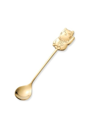 Novahub Altın Kahve Kaşığı Moda Gıda Sınıfı Hafif Tatlı Kaşığı Yuvarlak Kenar Şanslı Kedi Kahve Kaşığı Çay Kaşığı Ev İçin Altın