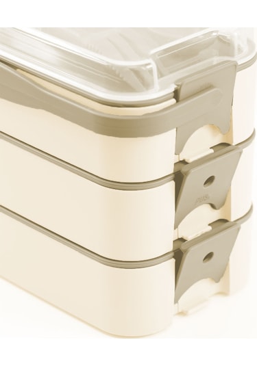 İronika 1260 Ml 3 Katlı Kapaklı Çatal Bıçaklı Beslenme Kutusu Lunch Box Beslenme Kabı - Kahve Kahverengi