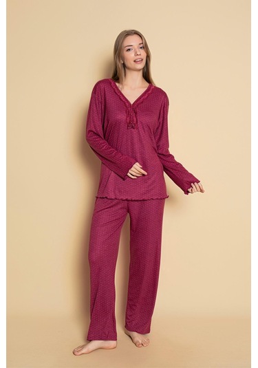 Yüksek Kalite Bambu İnterlok Kadın Pijama Takımı P5046 Bordo