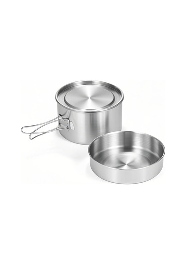 Ranyeek Tomshoo Paslanmaz Çelik Tencere Ve Tava Seti, Kapaklı 15.5cm Tencere, 16cm Tava İle Mesh Çanta Gümüş