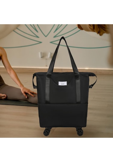 Homyl Katlanabilir Seyahat Çantası Tekerlekli Genişletilebilir El Siyah Tekli Genişlet