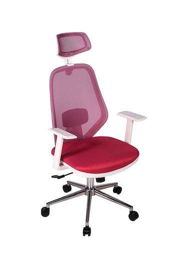 Ofisbazaar Dali Beyaz Fileli Yönetici Koltuğu Ergonomik Başlıklı Ofis Koltuğu Pembe Pembe