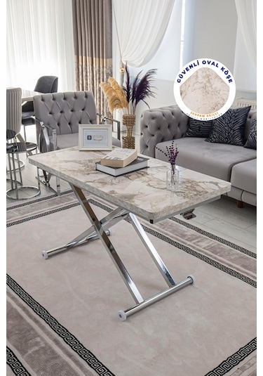 Home Üst Tabla Mdf Beyaz Mermer Oval Köşe Alt Krom