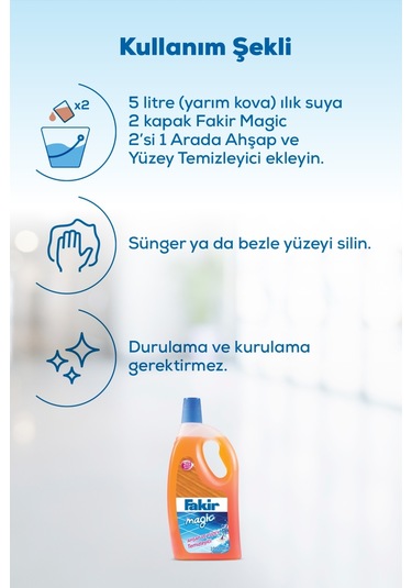 Fakir Magic 2'si 1 Arada Ahşap ve Sert Yüzey Temizleyici 1 L