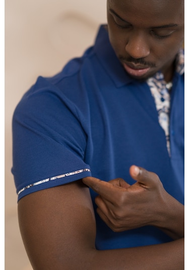 Paul Martin Regular Fit Yaka Garnili Pamuklu Polo Yaka T-shirt İndigo