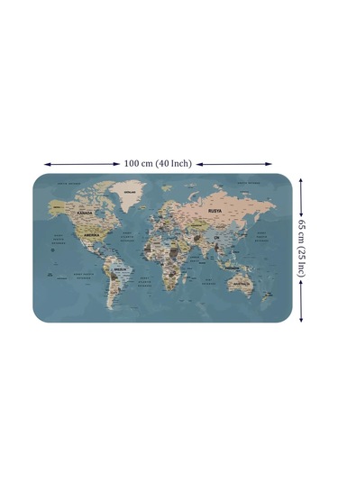 Türkçe Eğitici Ülke Ve Başkent Okyanus Detaylı Atlası Dünya Haritası Duvar Sticker -60x105-3836 Renkli