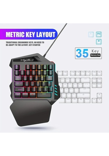 Techbloom Hxsj Gaming Tek Elle Klavye Ve Fare Seti 35 Tuş Çift Renkli Keycaps Renkli Arka Işık Usb Plug And Play Black Diğer
