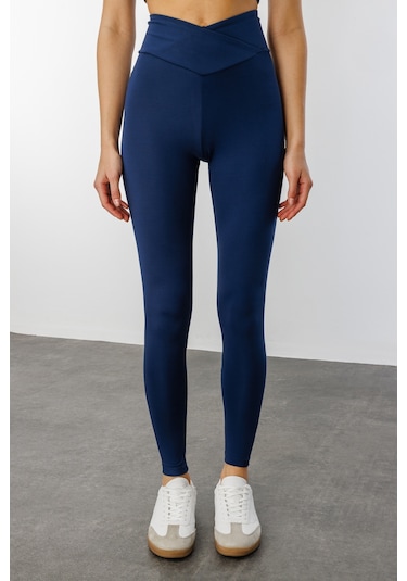 Çapraz Bel Detaylı Cross Waist Kadıntayt Çapraz-tayt Lacivert