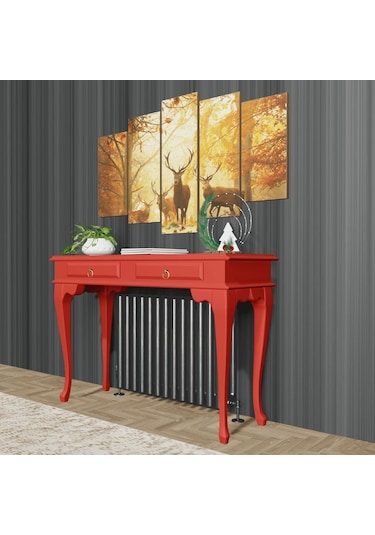Roys Ahşap 100 Cm Kırmızı Çekmeceli Petek Üstü Yüksek Dresuar Kırmızı