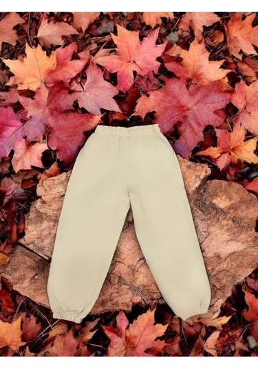 Kız Çocuk Beli Paçası Lastikli Eşofman Alt-15168 Krem