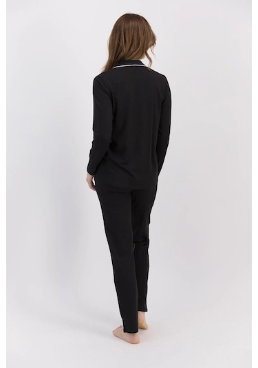 Pierre Cardin 7717 Gömlek Model Kadın Pijama Takım Siyah